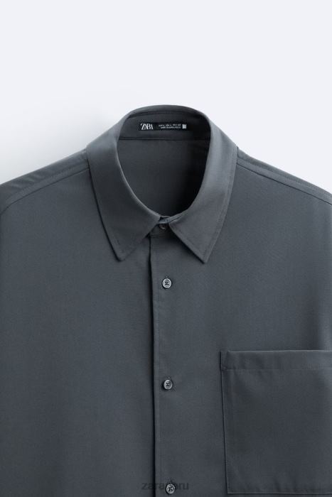 Zara hombres camisa con mangas a capas BDP8J974 ropa gris antracita