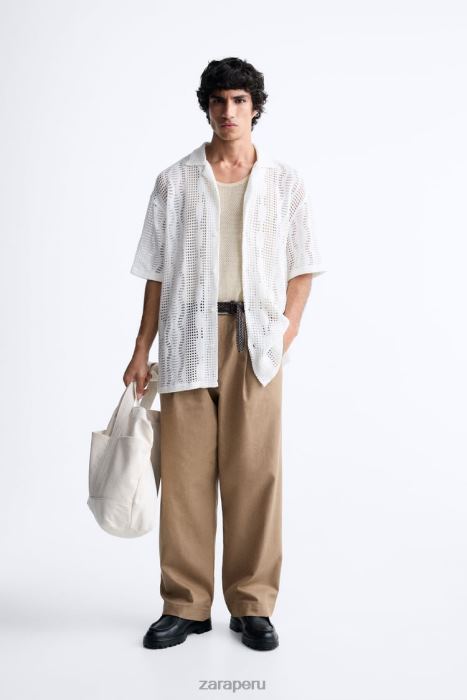 Zara hombres camisa con textura de crochet BDP8J1005 ropa crudo