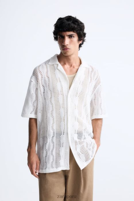 Zara hombres camisa con textura de crochet BDP8J1005 ropa crudo