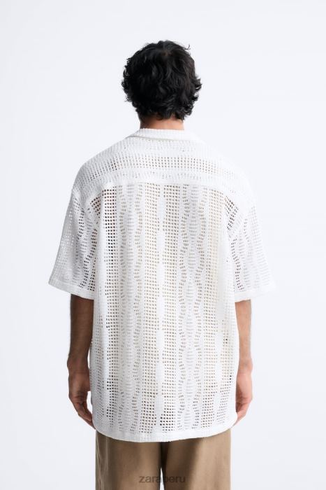 Zara hombres camisa con textura de crochet BDP8J1005 ropa crudo