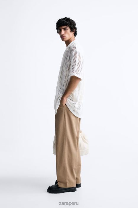 Zara hombres camisa con textura de crochet BDP8J1005 ropa crudo