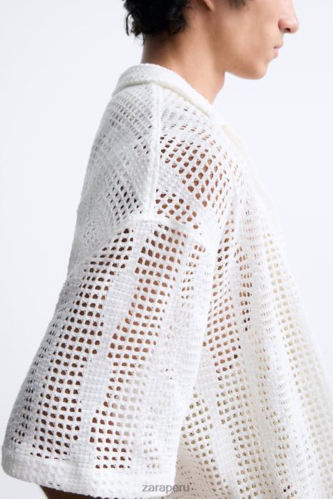 Zara hombres camisa con textura de crochet BDP8J1005 ropa crudo