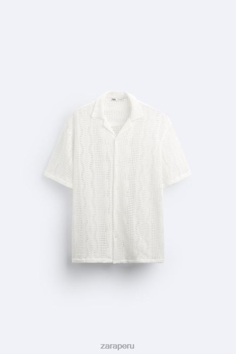 Zara hombres camisa con textura de crochet BDP8J1005 ropa crudo