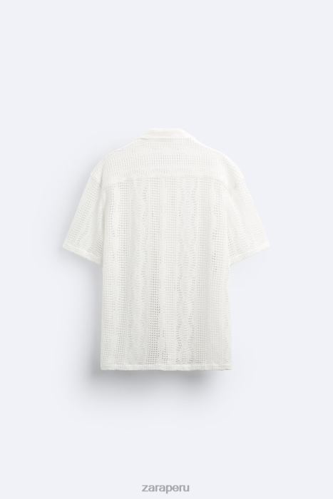 Zara hombres camisa con textura de crochet BDP8J1005 ropa crudo