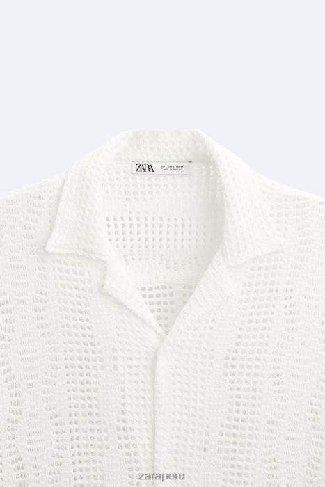 Zara hombres camisa con textura de crochet BDP8J1005 ropa crudo