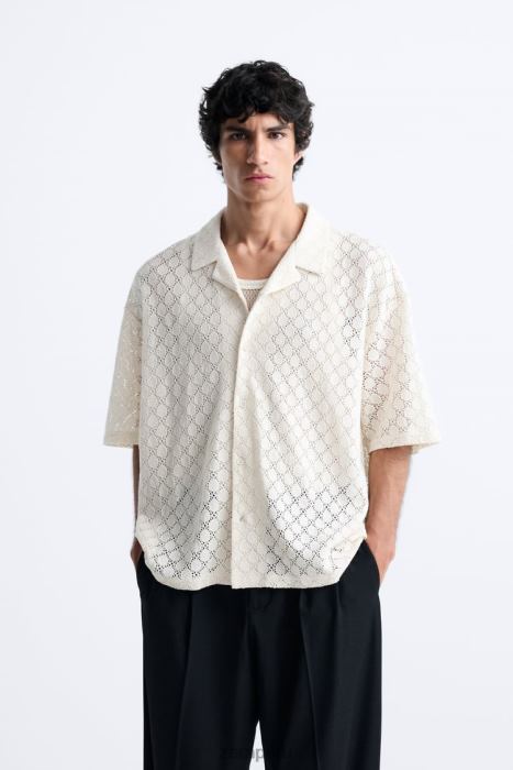 Zara hombres camisa con textura de crochet BDP8J1009 ropa beige