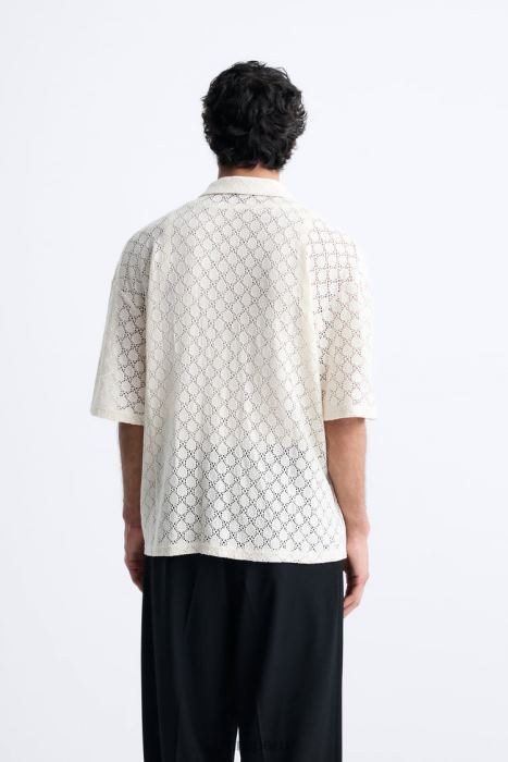 Zara hombres camisa con textura de crochet BDP8J1009 ropa beige