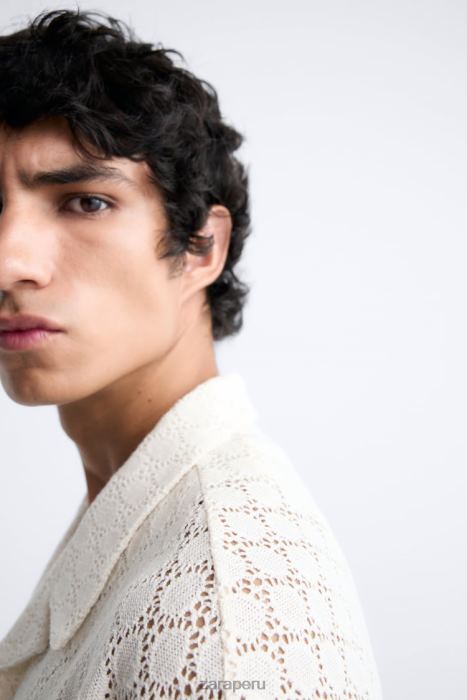 Zara hombres camisa con textura de crochet BDP8J1009 ropa beige