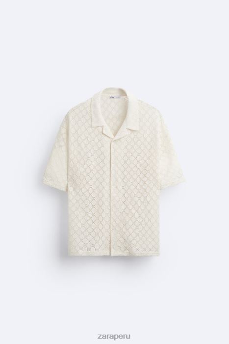 Zara hombres camisa con textura de crochet BDP8J1009 ropa beige