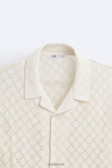 Zara hombres camisa con textura de crochet BDP8J1009 ropa beige