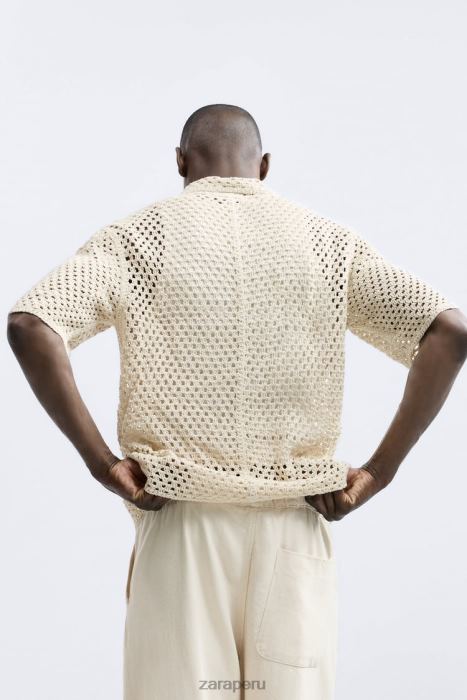Zara hombres camisa con textura de crochet BDP8J1010 ropa blanco