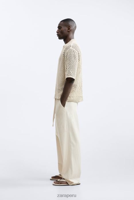 Zara hombres camisa con textura de crochet BDP8J1010 ropa blanco
