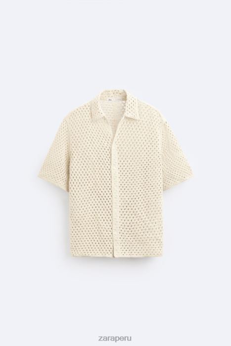 Zara hombres camisa con textura de crochet BDP8J1010 ropa blanco