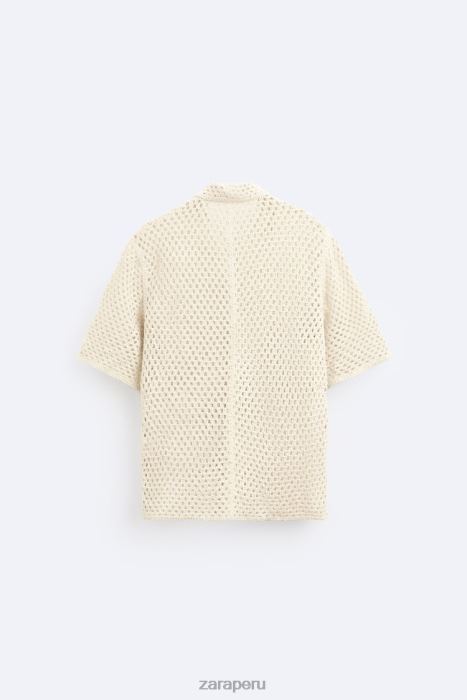 Zara hombres camisa con textura de crochet BDP8J1010 ropa blanco