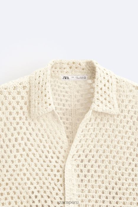 Zara hombres camisa con textura de crochet BDP8J1010 ropa blanco