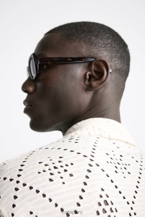 Zara hombres camisa con textura de crochet BDP8J1012 ropa ostra blanca