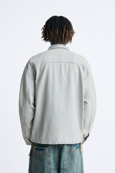 Zara hombres camisa de mezclilla sobreteñida BDP8J981 ropa azul