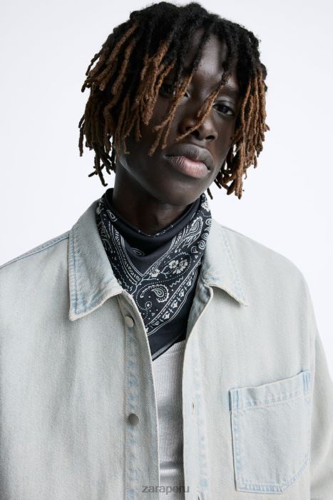 Zara hombres camisa de mezclilla sobreteñida BDP8J981 ropa azul