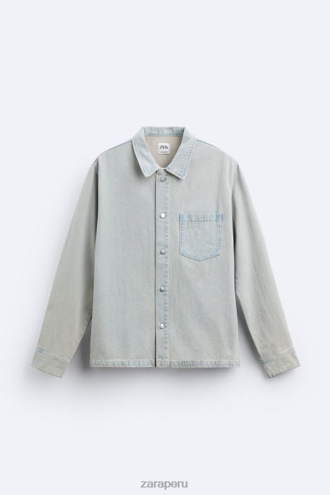 Zara hombres camisa de mezclilla sobreteñida BDP8J981 ropa azul