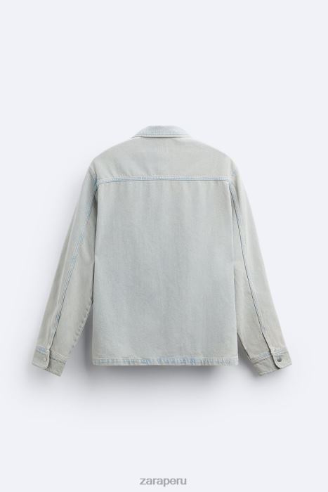 Zara hombres camisa de mezclilla sobreteñida BDP8J981 ropa azul