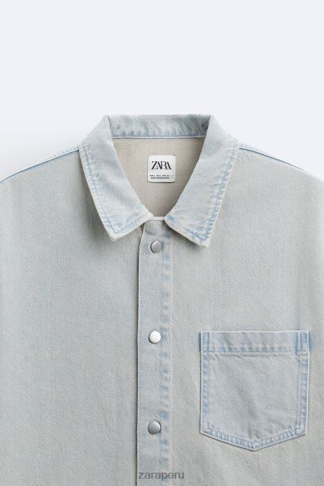Zara hombres camisa de mezclilla sobreteñida BDP8J981 ropa azul