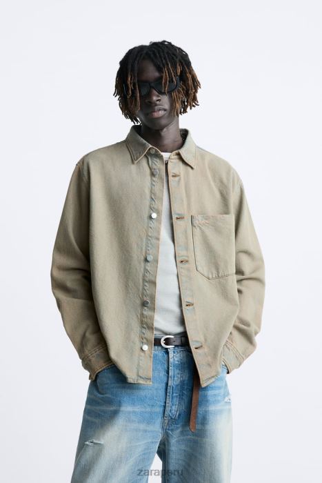Zara hombres camisa de mezclilla sobreteñida BDP8J983 ropa arena