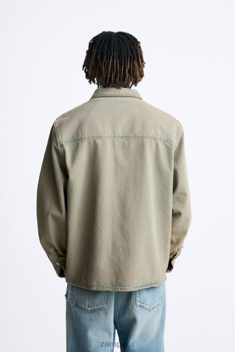 Zara hombres camisa de mezclilla sobreteñida BDP8J983 ropa arena