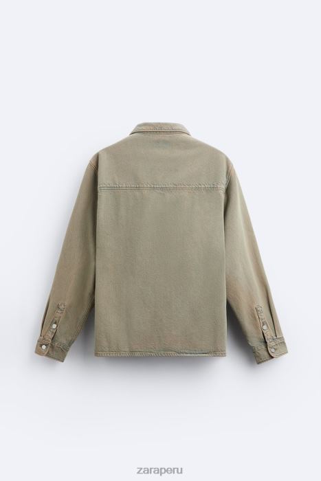 Zara hombres camisa de mezclilla sobreteñida BDP8J983 ropa arena
