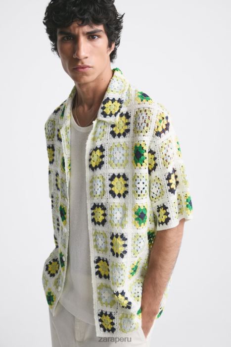 Zara hombres camisa de patchwork de crochet BDP8J1007 ropa multicolor