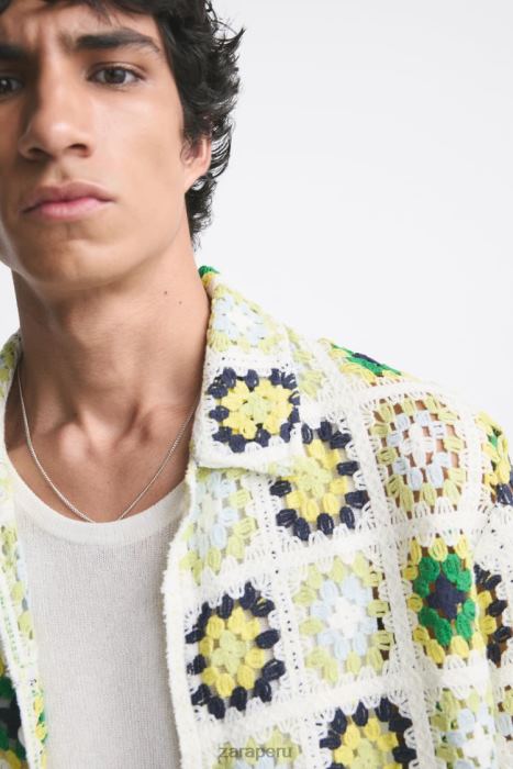 Zara hombres camisa de patchwork de crochet BDP8J1007 ropa multicolor