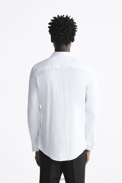 Zara hombres camisa de popelina elástica BDP8J996 ropa blanco