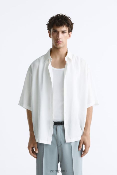 Zara hombres camisa en mezcla de modal BDP8J1002 ropa ostra blanca