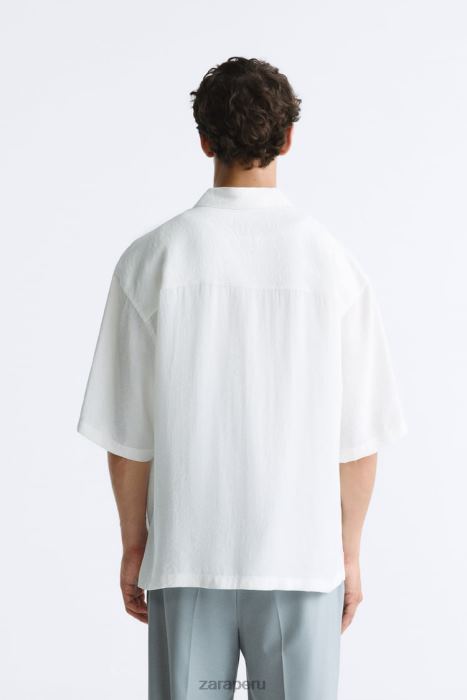 Zara hombres camisa en mezcla de modal BDP8J1002 ropa ostra blanca