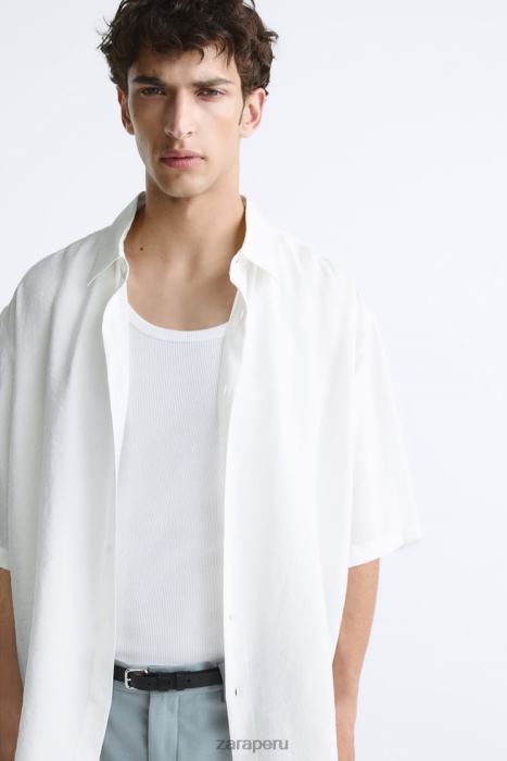 Zara hombres camisa en mezcla de modal BDP8J1002 ropa ostra blanca