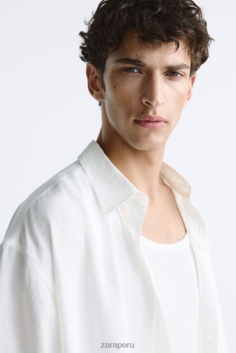 Zara hombres camisa en mezcla de modal BDP8J1002 ropa ostra blanca