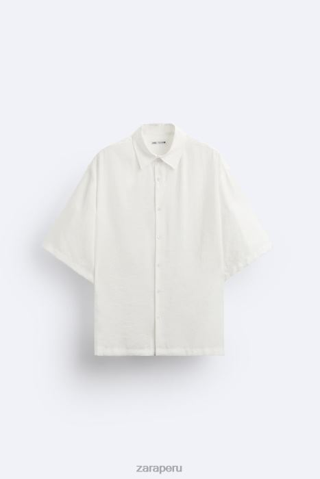 Zara hombres camisa en mezcla de modal BDP8J1002 ropa ostra blanca