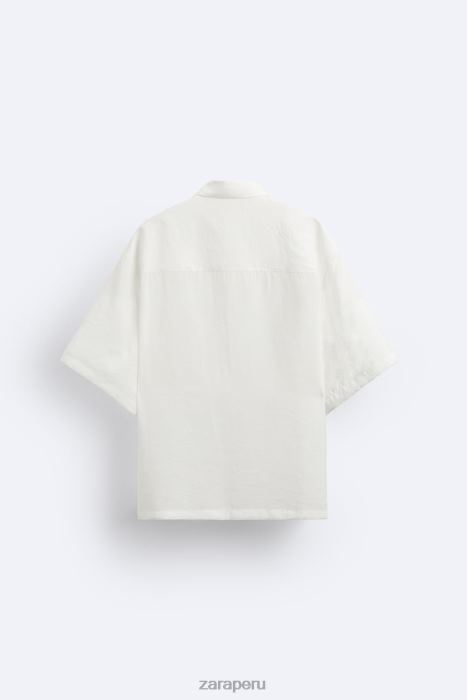 Zara hombres camisa en mezcla de modal BDP8J1002 ropa ostra blanca