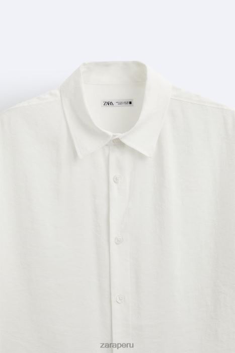 Zara hombres camisa en mezcla de modal BDP8J1002 ropa ostra blanca