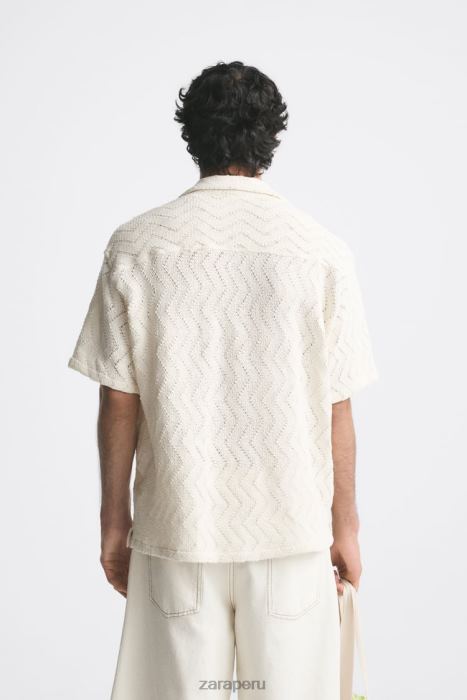 Zara hombres camisa estructurada BDP8J1008 ropa ostra blanca