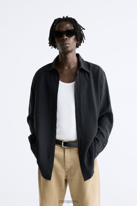 Zara hombres camisa fluida en mezcla de modal BDP8J972 ropa negro