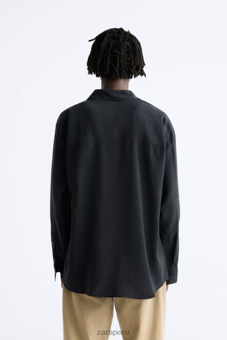 Zara hombres camisa fluida en mezcla de modal BDP8J972 ropa negro