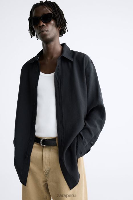 Zara hombres camisa fluida en mezcla de modal BDP8J972 ropa negro