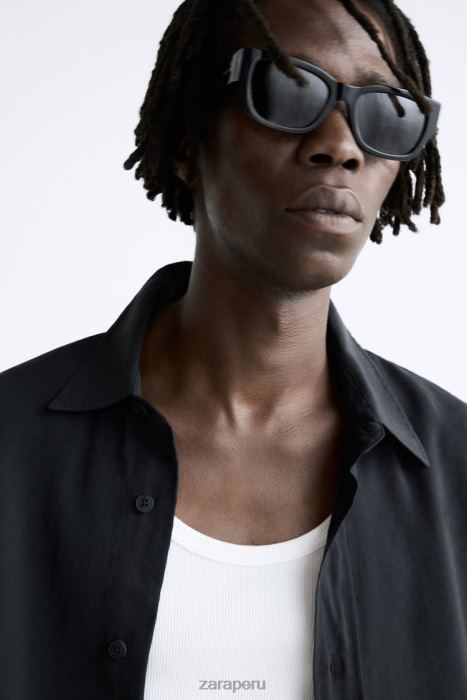 Zara hombres camisa fluida en mezcla de modal BDP8J972 ropa negro