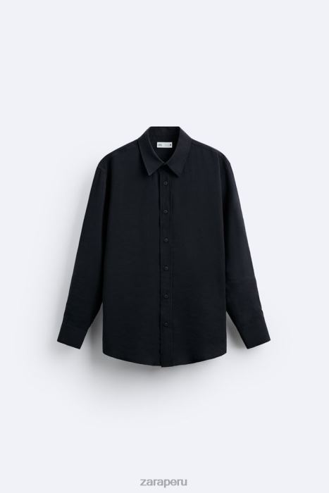 Zara hombres camisa fluida en mezcla de modal BDP8J972 ropa negro