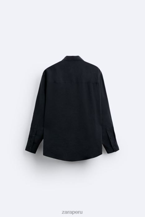 Zara hombres camisa fluida en mezcla de modal BDP8J972 ropa negro