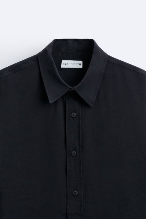 Zara hombres camisa fluida en mezcla de modal BDP8J972 ropa negro