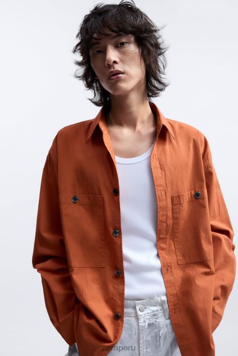 Zara hombres camisa holgada edición limitada BDP8J1189 ropa naranja