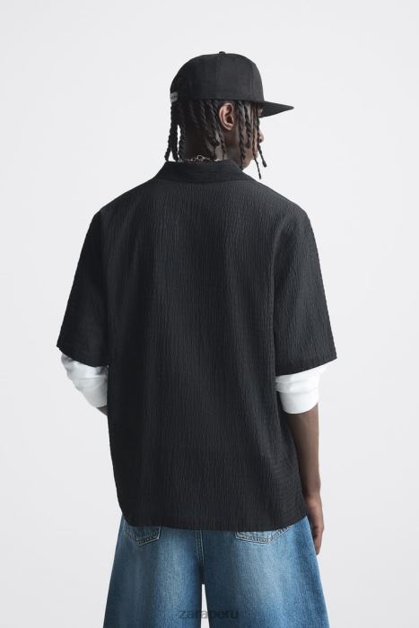 Zara hombres camisa texturizada BDP8J1014 ropa negro