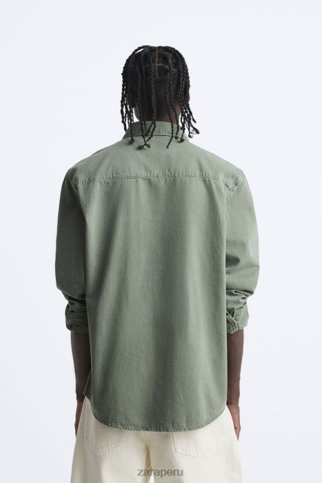 Zara hombres camisa vaquera BDP8J980 ropa caqui