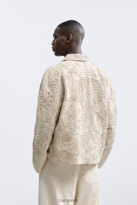 Zara hombres sobrecamisa con bordado en relieve BDP8J1176 ropa beige